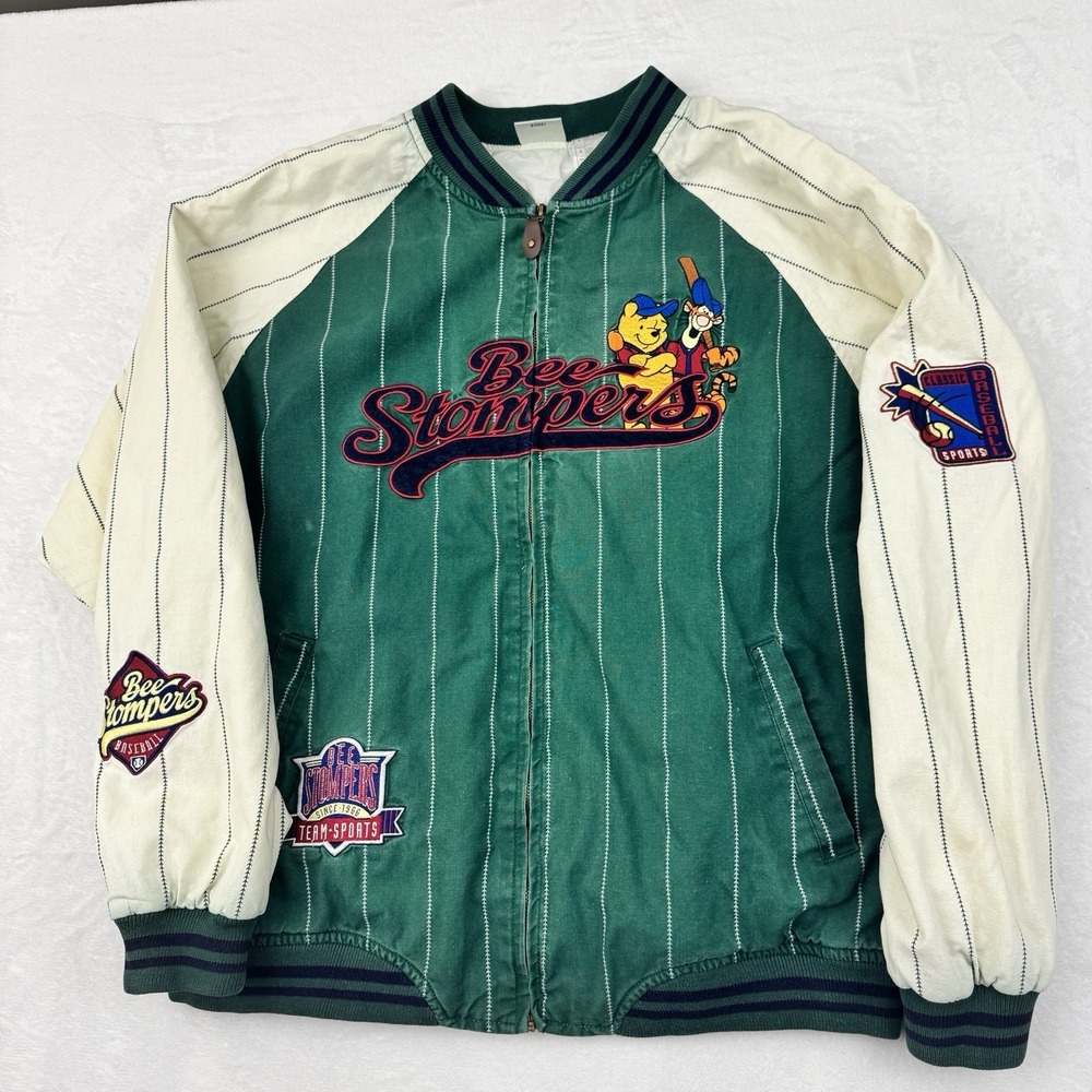 Vintage Disney Store Winnie the Pooh Tigger Bee Stompers Baseball Jacket Green L